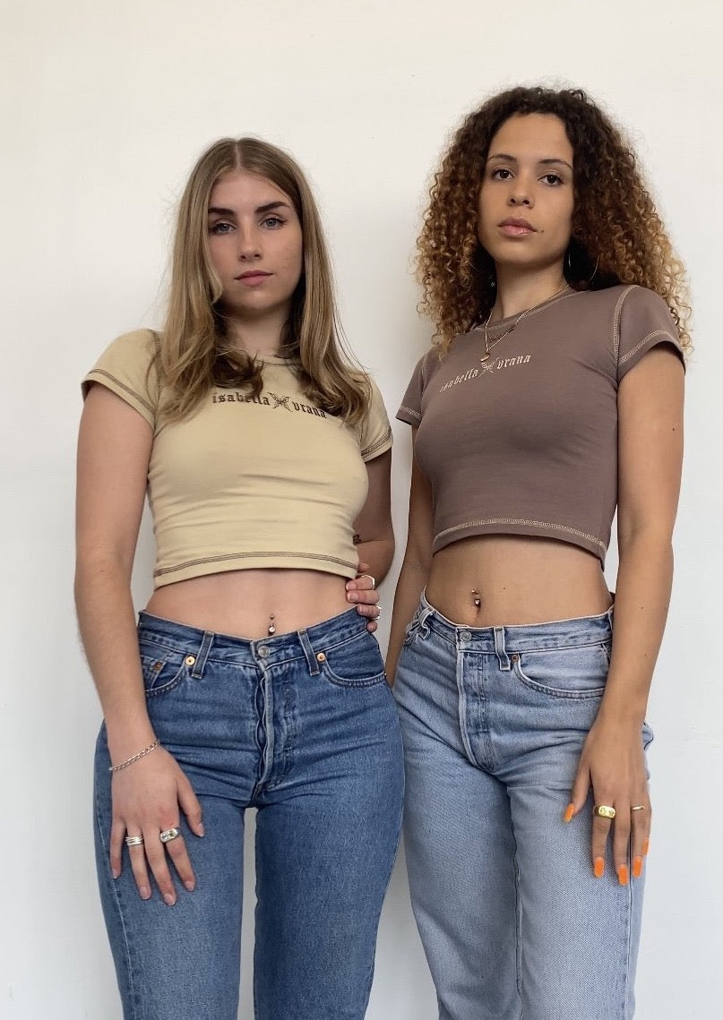 Beige logo baby tee