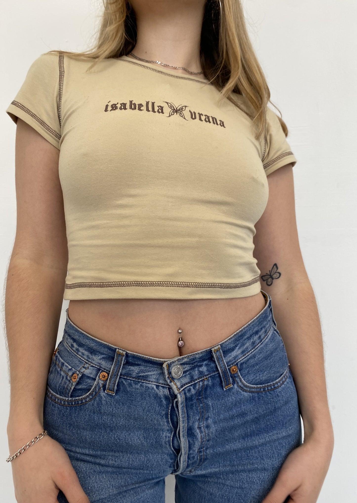 Beige logo baby tee