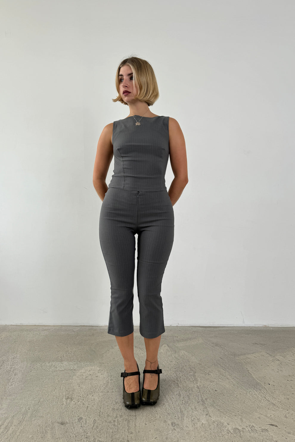 Flared Capris - Slate Pinstripe – Isabella Vrana