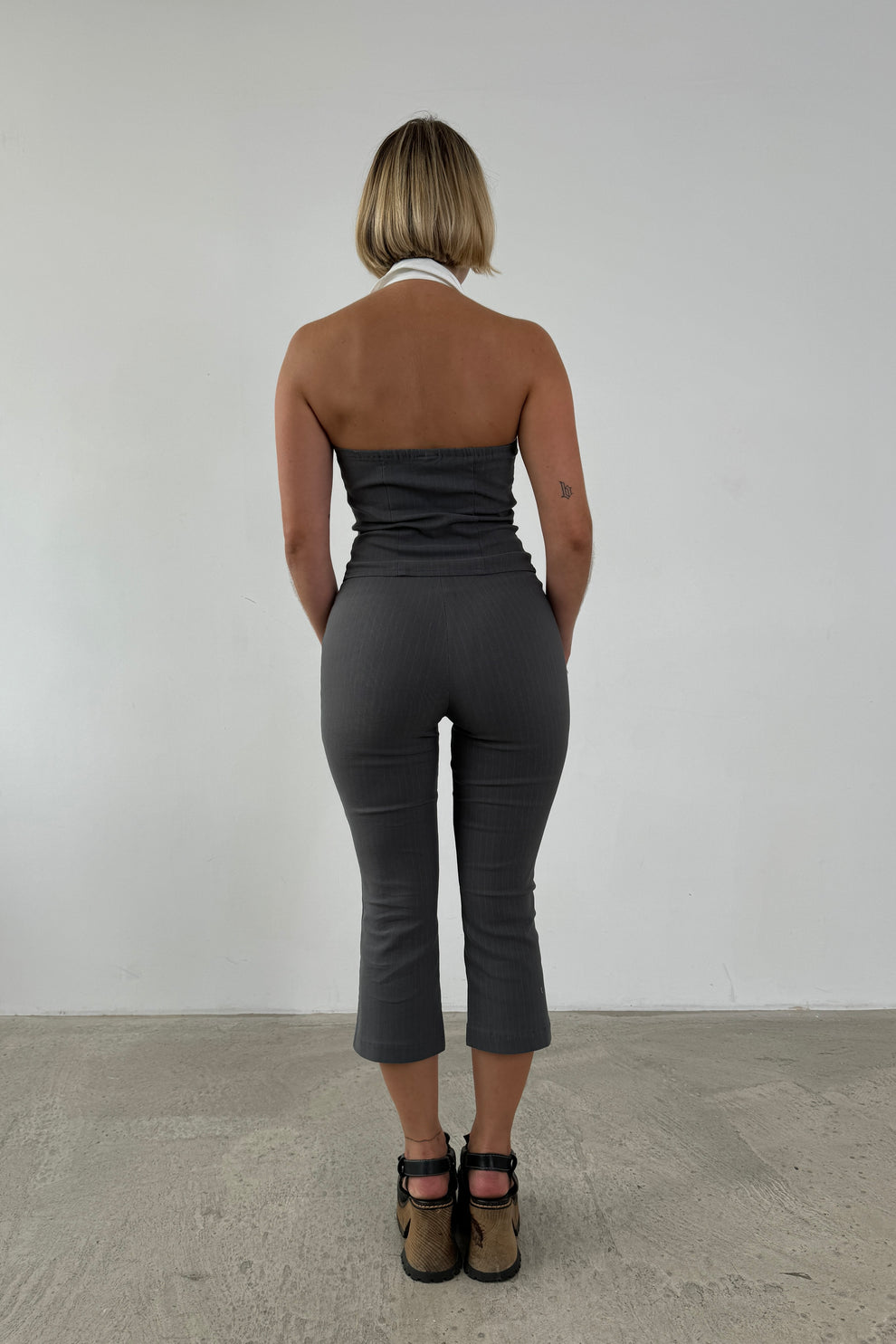 Flared Capree Flared Capris - Slate Pinstripe – Isabella Vrana
