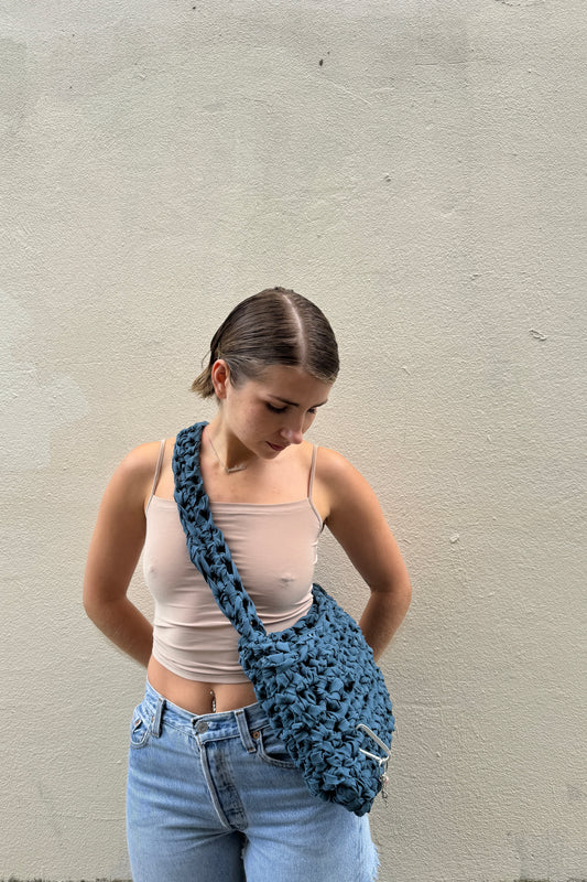 Crochet sling bag - blue