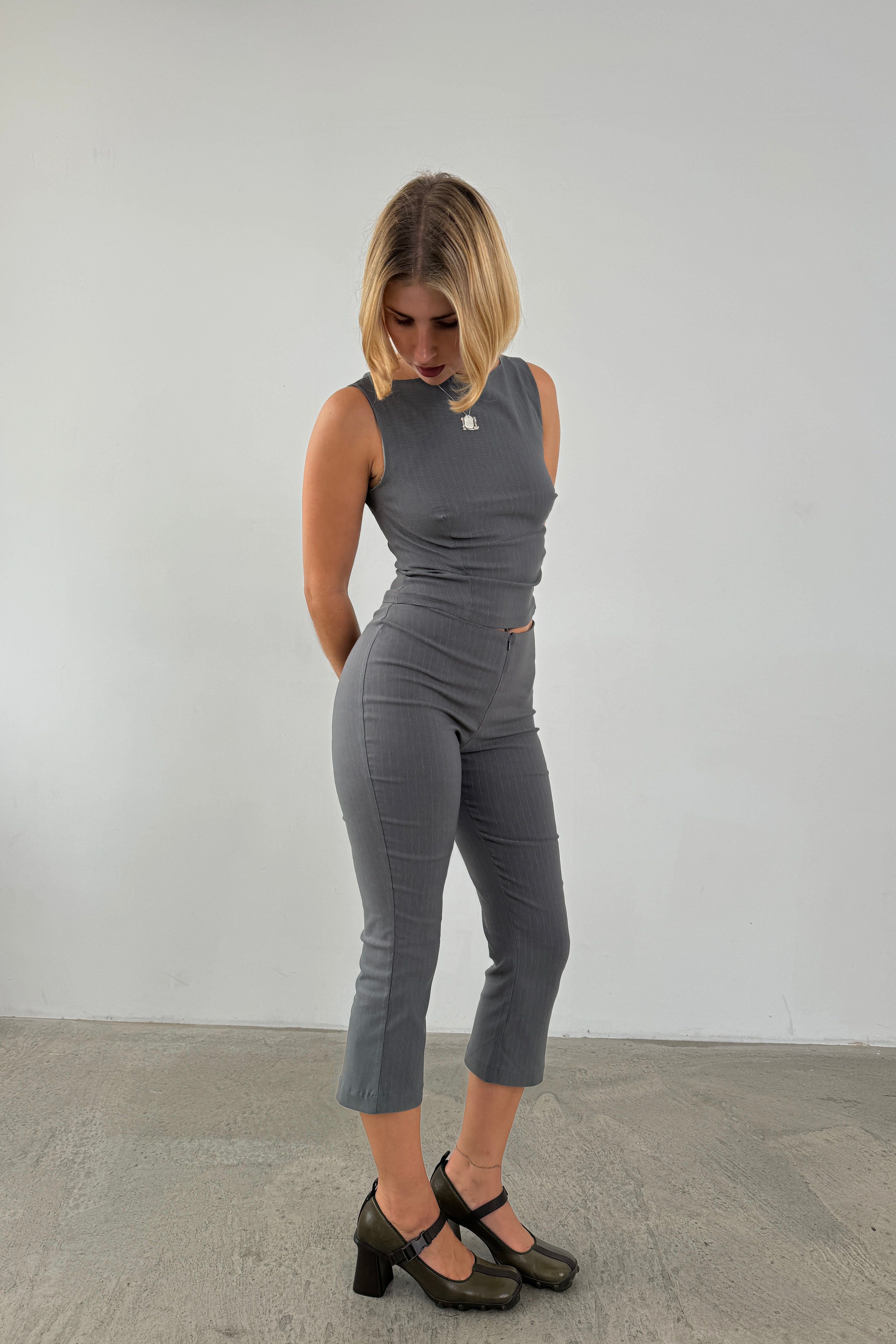 Flared Capree The flared capris - Slate Pinstripe – Isabella Vrana